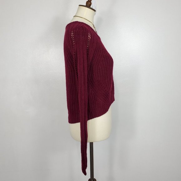 Freshman Wine Colored Mixed Knit Crop Style Round Neck Sweater NEW S (Juniors) - Picture 5 of 12